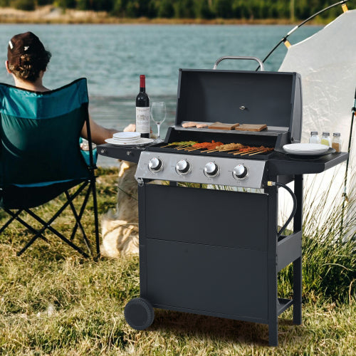 Propane Gas Grill 4 Burner Barbecue Grill, Stainless Steel 34,000 BTU