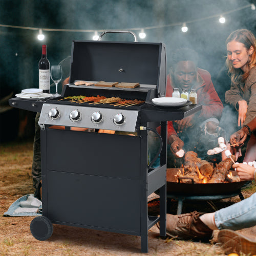Propane Gas Grill 4 Burner Barbecue Grill, Stainless Steel 34,000 BTU