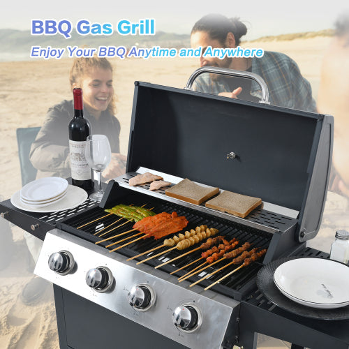 Propane Gas Grill 4 Burner Barbecue Grill, Stainless Steel 34,000 BTU