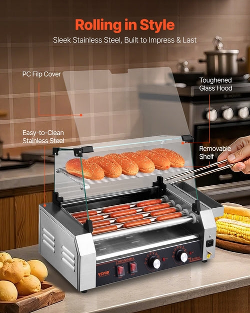 Electric 12 Hot Dog 5 Roller Commercial Grill Cooker Machine Cover
