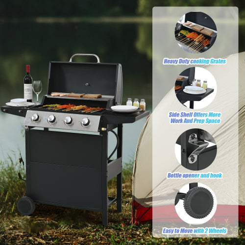 Propane Gas Grill 4 Burner Barbecue Grill, Stainless Steel 34,000 BTU
