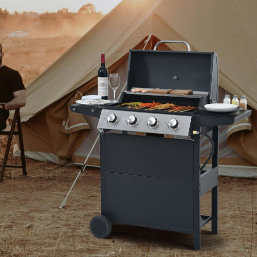 Propane Gas Grill 4 Burner Barbecue Grill, Stainless Steel 34,000 BTU