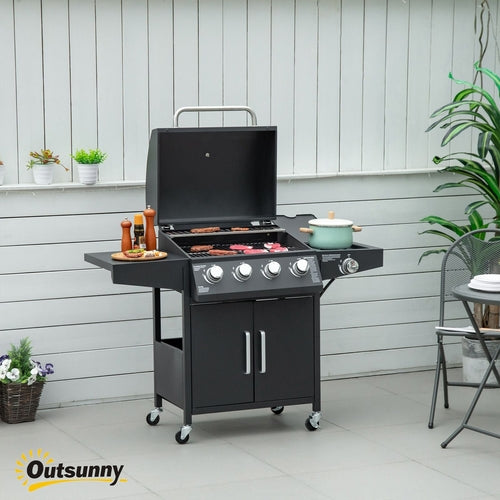 52 Barbecue Grill with Wheels 4+1 Burner Propane Gas Outdoor BBQ