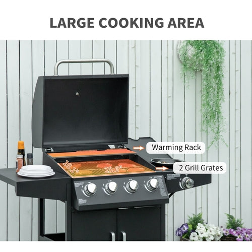 52 Barbecue Grill with Wheels 4+1 Burner Propane Gas Outdoor BBQ