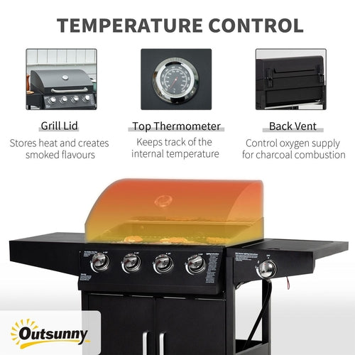 52 Barbecue Grill with Wheels 4+1 Burner Propane Gas Outdoor BBQ