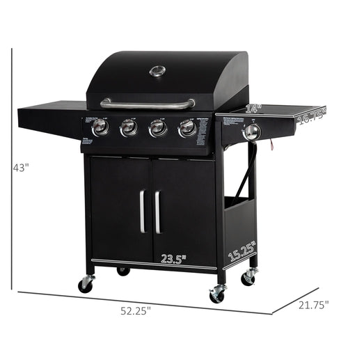 52 Barbecue Grill with Wheels 4+1 Burner Propane Gas Outdoor BBQ