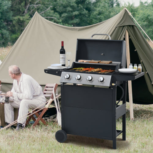 Propane Gas Grill 4 Burner Barbecue Grill, Stainless Steel 34,000 BTU